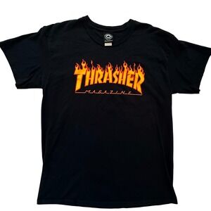 Thrasher Magazine Flame Logo T-Shirt Mens Large Black Short Sleeve Skate Tee